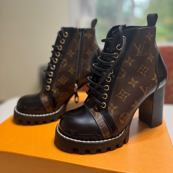 Louis Vuitton Shoes - Louis Vuitton Patent Calfskin Monogram Star Trail Ankle Boots Size 37.5 Black